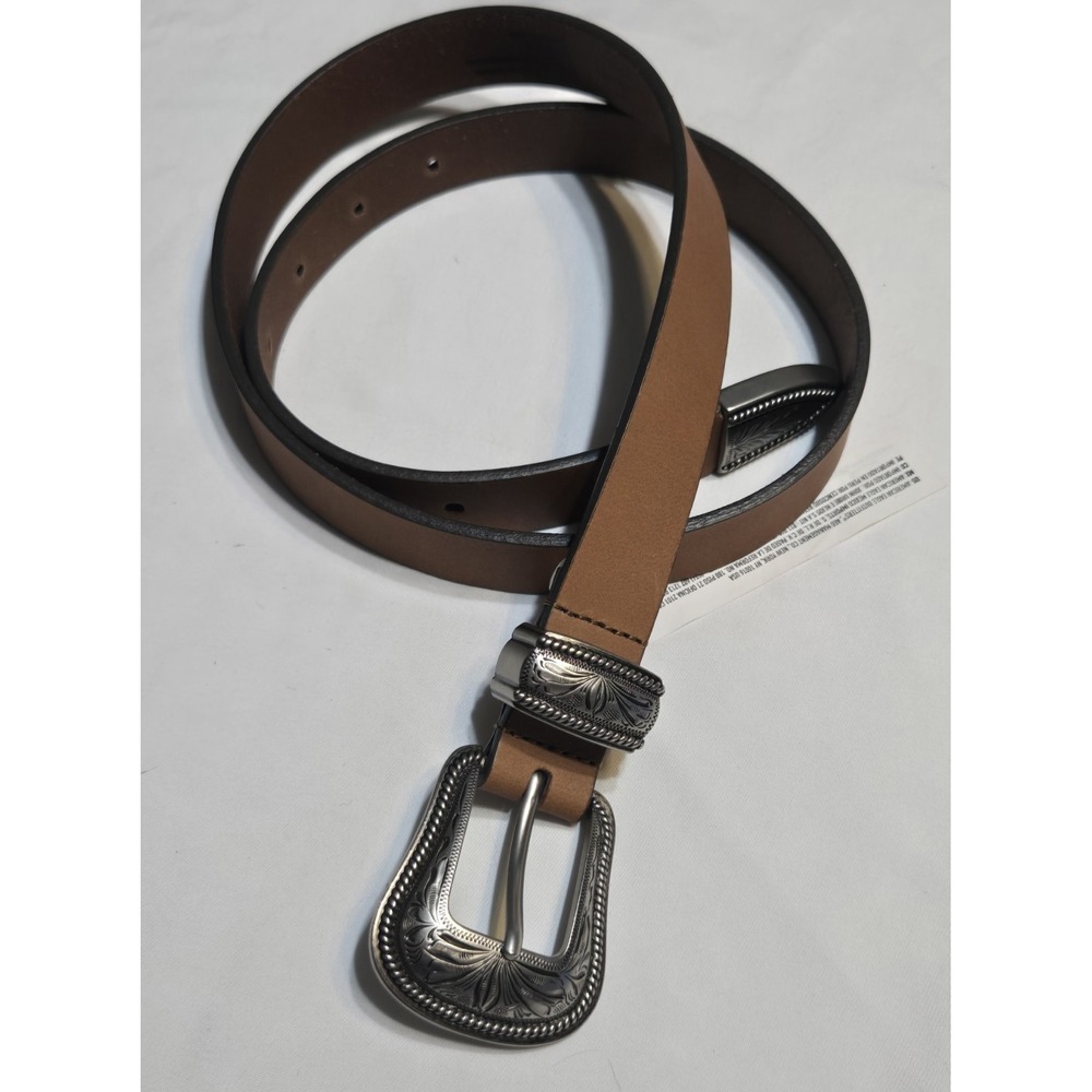 American Eagle Western Belt Brown Leather Silver Buckle Womens Med 28-34"